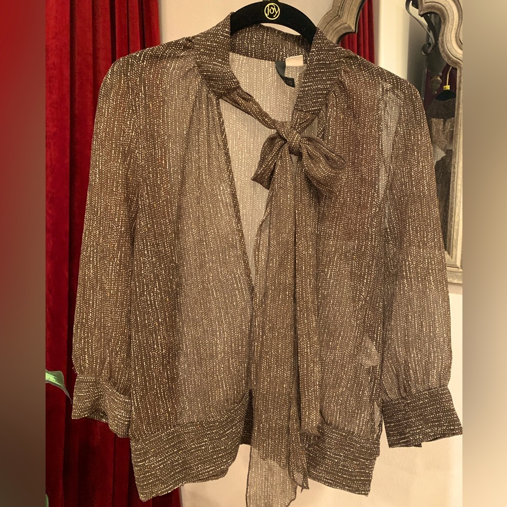 EUC Divided by H&M Semi Sheer Secretary Bow Blouse Size 6